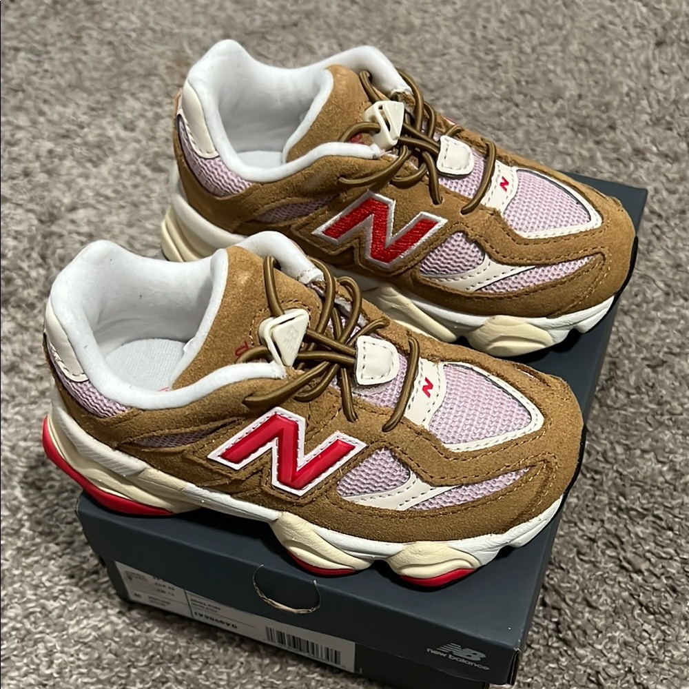 New Balance Kids' Tan and Pink Sneakers